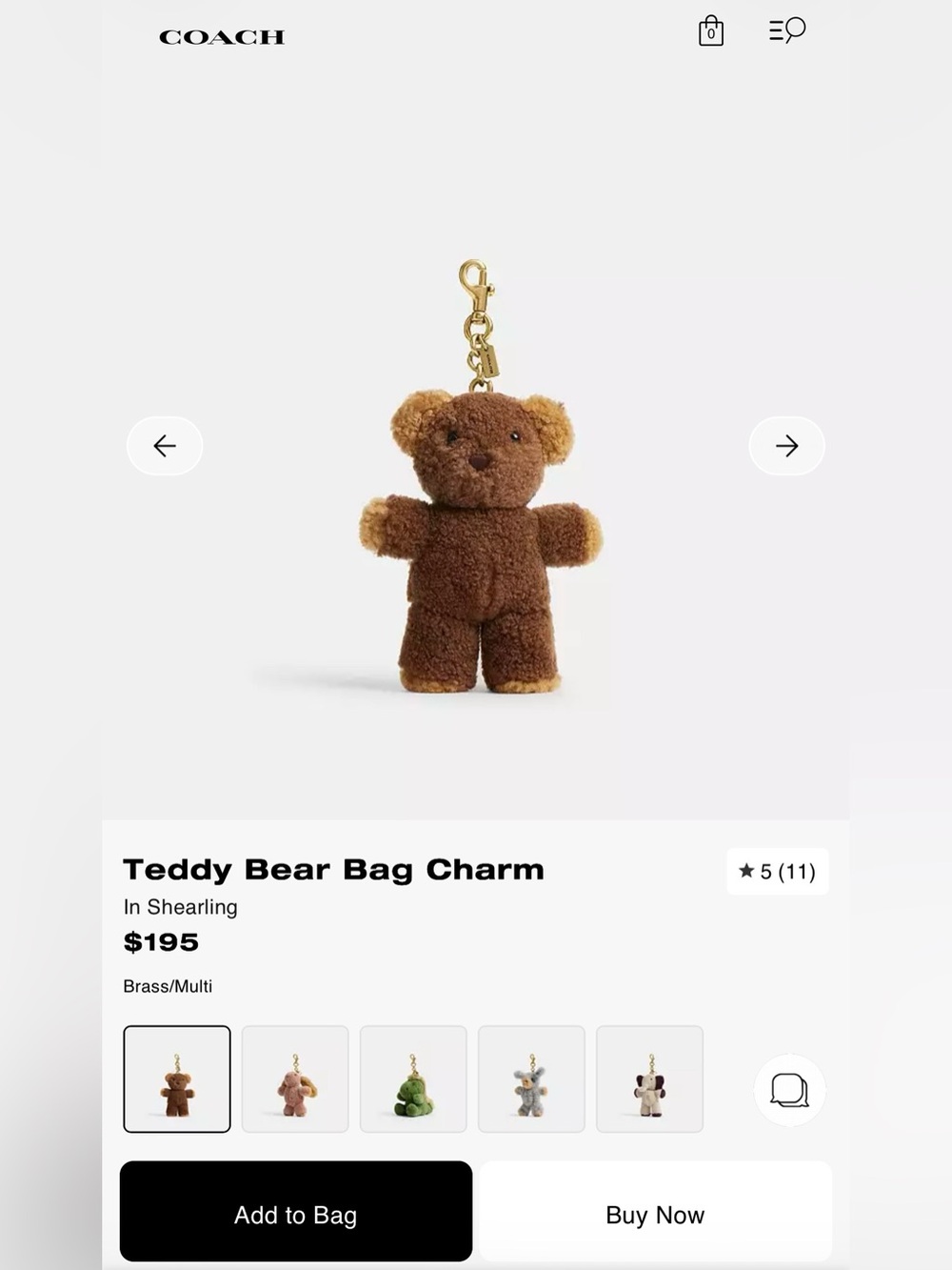 COACH Teddy Bear Bag Charm